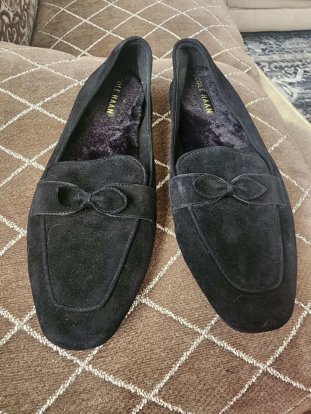 Cole Haan Black Suede Women’s Loafers with Bow Detail